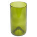 An Arcoroc green wine bottle tumbler filled with green liquid on a white background.
