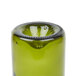 A close up of a green Arcoroc wine bottle tumbler.
