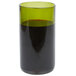 An Arcoroc green wine bottle tumbler filled with dark liquid on a grey surface.