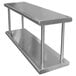 A stainless steel wall mount shelf with two shelves.