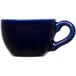 A close-up of a Tuxton cobalt blue coffee cup with a handle.