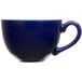 A blue Tuxton cappuccino cup with a white rim and handle.