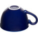 A blue Tuxton cappuccino cup with a handle.
