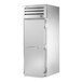 A white True Spec Series roll-in refrigerator with a stainless steel door and silver handle.