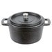 An American Metalcraft pre-seasoned black cast iron pot with a lid.