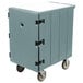 A slate blue Cambro mobile cart with black wheels.