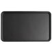 A black rectangular Cambro serving tray with a non-skid surface and a black border with a logo in the center.