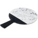 A black and white faux marble serving board with a handle.