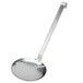 A silver Vollrath Jacob's Pride skimmer with a long handle and a round strainer.