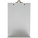 A Menu Solutions Alumitique aluminum table tent with a brushed finish on a white surface.