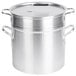 A silver Vollrath aluminum double boiler pot with two lids.