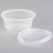 Two clear plastic Pactiv Ellipso souffle containers with lids.
