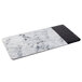An Elite Global Solutions rectangular melamine serving board with a faux marble and slate design with a white border.