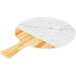 An Elite Global Solutions faux alder wood and Carrara marble round serving board with a wooden handle.