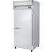 A stainless steel Beverage-Air reach-in refrigerator with a silver door handle.