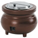 A brown pot with a silver lid.