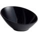 A black slanted melamine bowl with a white background.