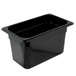 A Cambro black plastic food pan with lid.