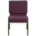 A Flash Furniture purple church chair with metal legs.