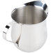 A Tablecraft stainless steel bell creamer with a handle.