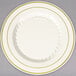 Fineline Silver Splendor 507-BO 7" Bone / Ivory Plastic Plate with Gold Bands - 150/Case Main Thumbnail 2