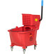 Lavex Janitorial 35 Qt. Red Mop Bucket & Side Press Wringer Combo Main Thumbnail 3