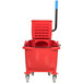 Lavex Janitorial 35 Qt. Red Mop Bucket & Side Press Wringer Combo Main Thumbnail 4