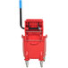 Lavex Janitorial 35 Qt. Red Mop Bucket & Side Press Wringer Combo Main Thumbnail 5