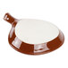 A brown and white ceramic fry pan plate with a lid.
