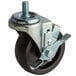 A True 4" swivel stem caster with a black metal wheel and bolt.