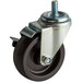 A black True swivel stem caster with a silver metal nut and bolt.
