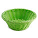A green Designer Polyweave round basket with a handle.