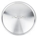 A close up of a Vollrath stainless steel domed lid with a handle.