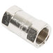 A silver stainless steel threaded pipe fitting.