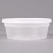 A Pactiv translucent plastic deli container with a white lid.