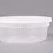 A Pactiv translucent plastic deli container with a lid.