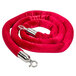 A red fabric rope with silver metal ends.