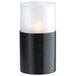 A black metal Sterno candle holder on a white background.