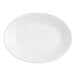 A white oval stoneware platter with a white rim.