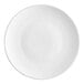 A white Acopa stoneware plate with a round rim.