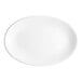 An Acopa bright white oval stoneware platter with a white background.