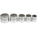 A row of silver Ateco stainless steel double-sided round pastry cutters.