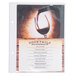 Clear 2-hole page protectors for menu table tents on a white background with a menu and wine being poured into a glass.