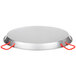 A round metal Matfer Bourgeat paella pan with red handles.