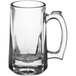 A clear glass Anchor Hocking beer mug with a handle.