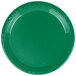 An emerald green plastic plate with a white rim.