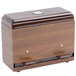 A dark walnut woodgrain wooden box with a lid and a handle for straws.