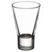 A close-up of a clear Libbey tall shot glass.