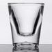 A close-up of a clear plastic GET shot glass.