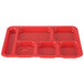 A red tray with six compartments.